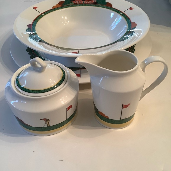 Christopher Stuart Optima Fairway Golfing Sugar Creamer Serv Bowl & Plate Bundle - Picture 2 of 7